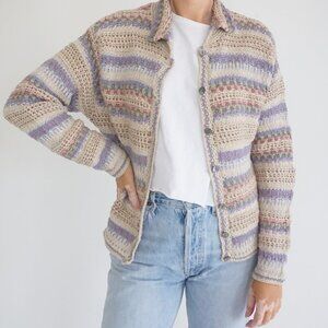 Striped Beige and Purple Women's Cardigan